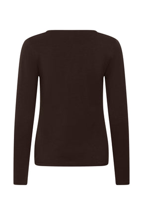 Vue produit arrière du T-Shirt brun foncé à manches longues, dos uni et ourlet droit pour femme par Part Two