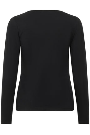 Part Two women's plain black long sleeve T-Shirt with straight stitched hem shown from the back