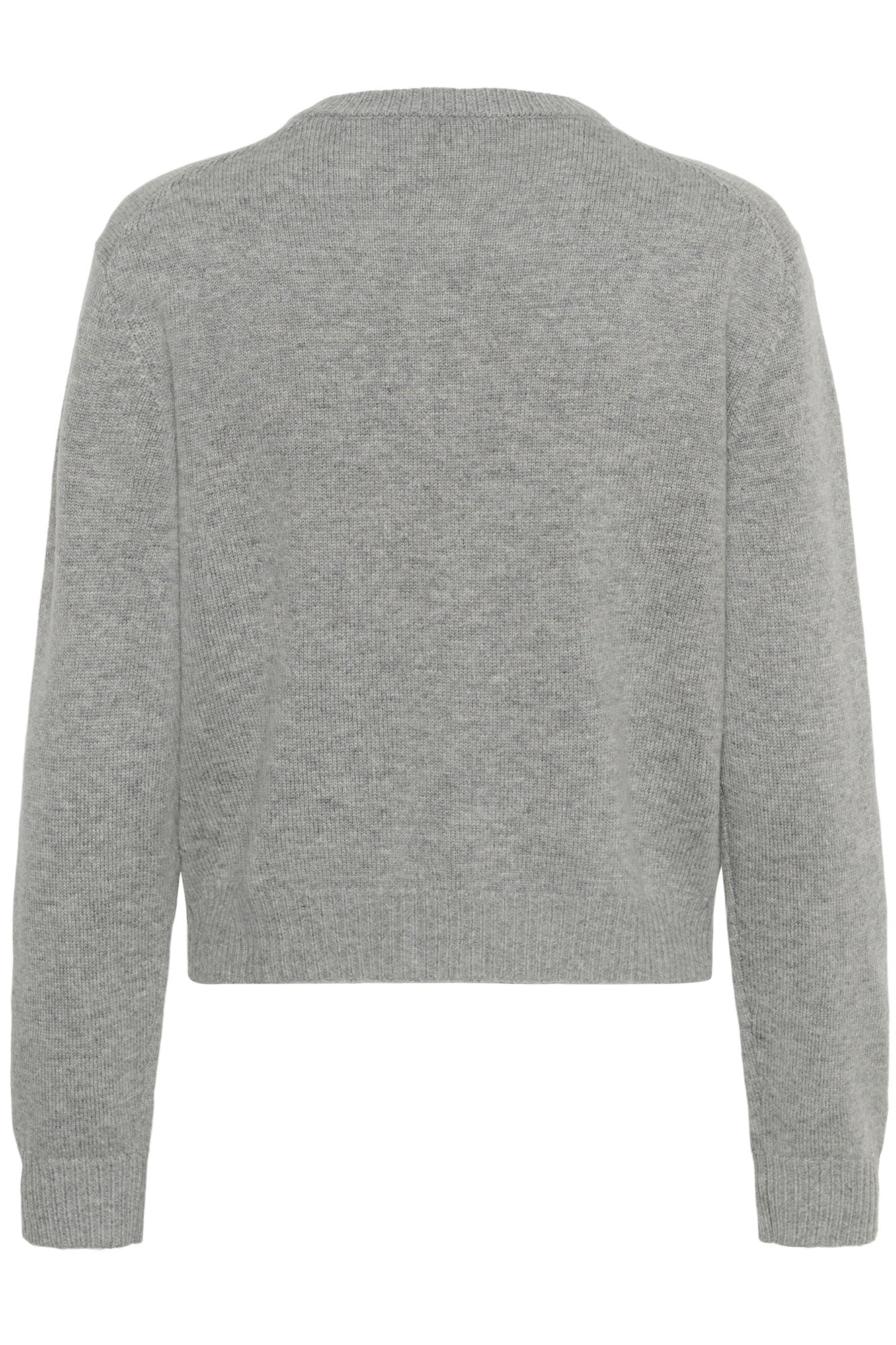 Part Two light grey cardigan for women, back model view showing fine knit and ribbed hem