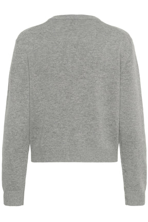 Part Two light grey cardigan for women, back model view showing fine knit and ribbed hem