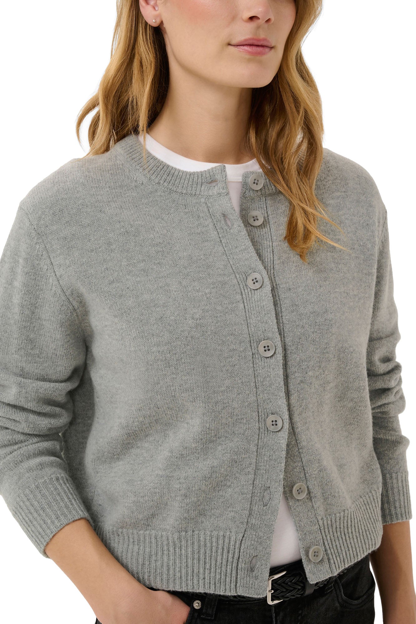 Part Two light grey cardigan for women, front product view with tonal buttons