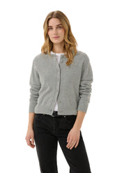 Part Two light grey cardigan for women, full-length front model view with button closure