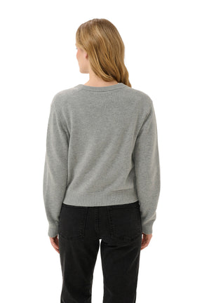Part Two light grey cardigan for women, back model view showing fine knit and ribbed hem