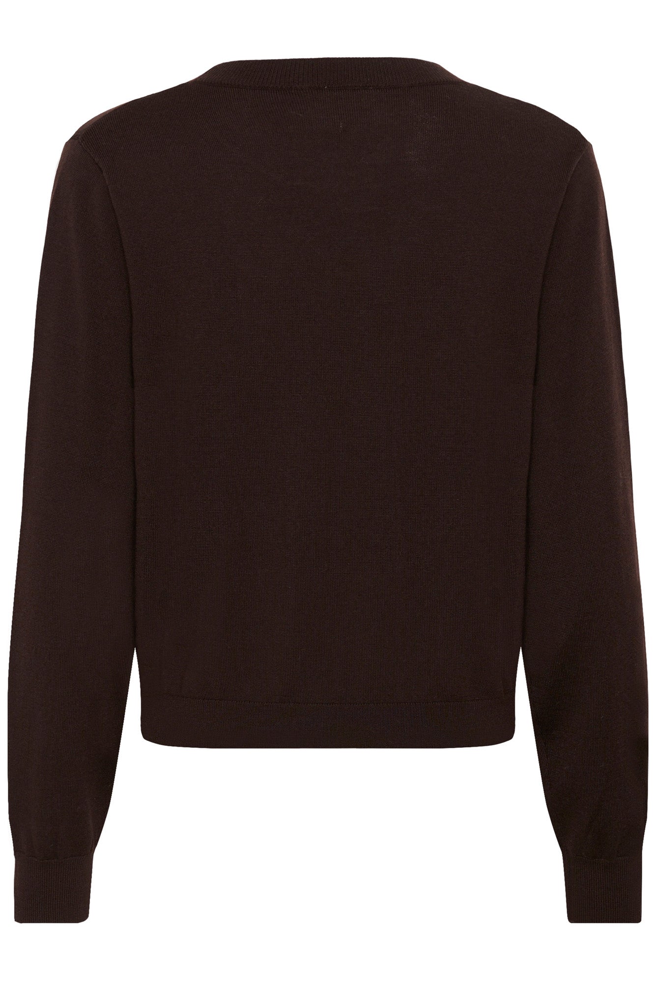 Vue arrière d’un chandail manches longues en tricot brun foncé à col rond avec ourlet pour femme par Part Two