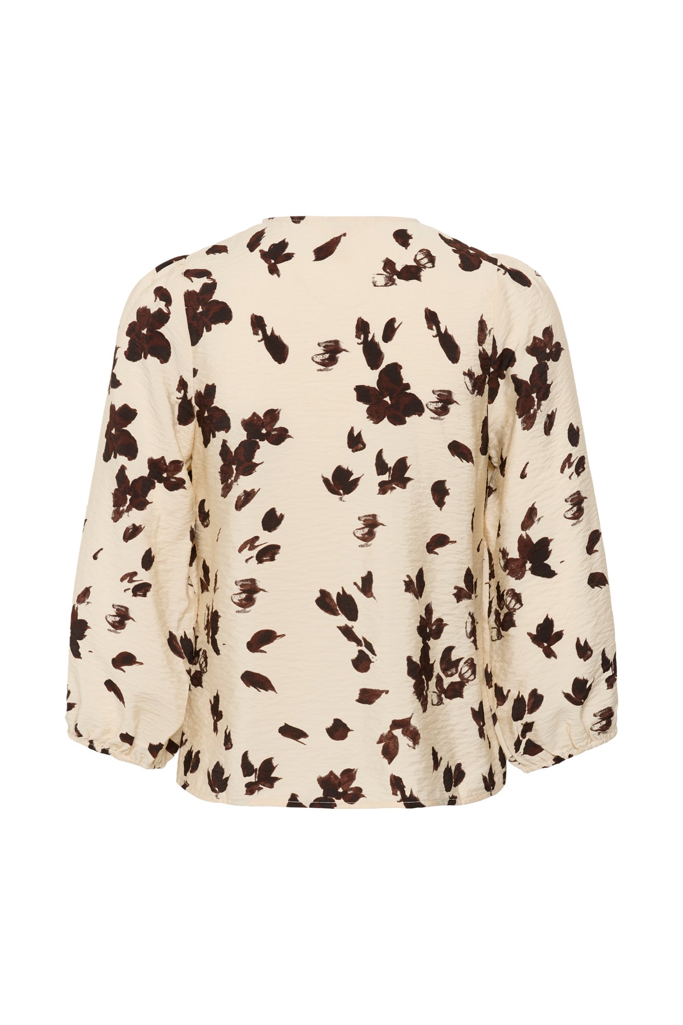 Vue arrière de la blouse crème à motif floral brun foncé et poignets élastiques pour femme par Part Two