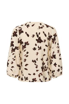Vue arrière de la blouse crème à motif floral brun foncé et poignets élastiques pour femme par Part Two
