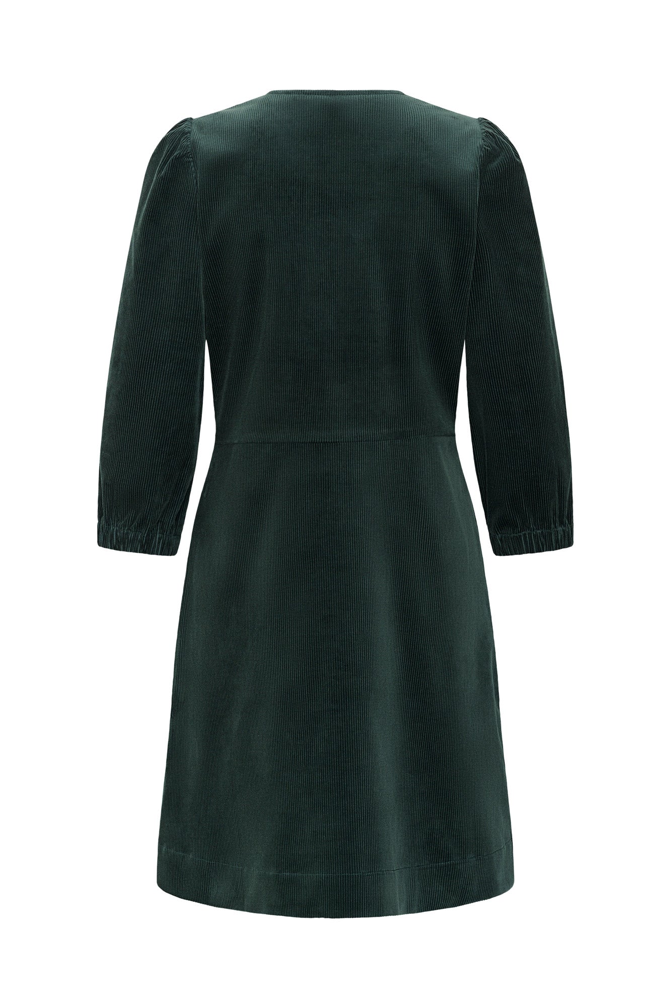 Robe verte foncé en velours côtelé, vue arrière avec manches bouffantes et couture à la taille pour femme par Part Two