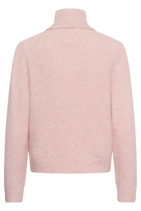Chandail manches longues en tricot rose pâle, vue de dos avec col montant et manches longues pour femme par Part Two