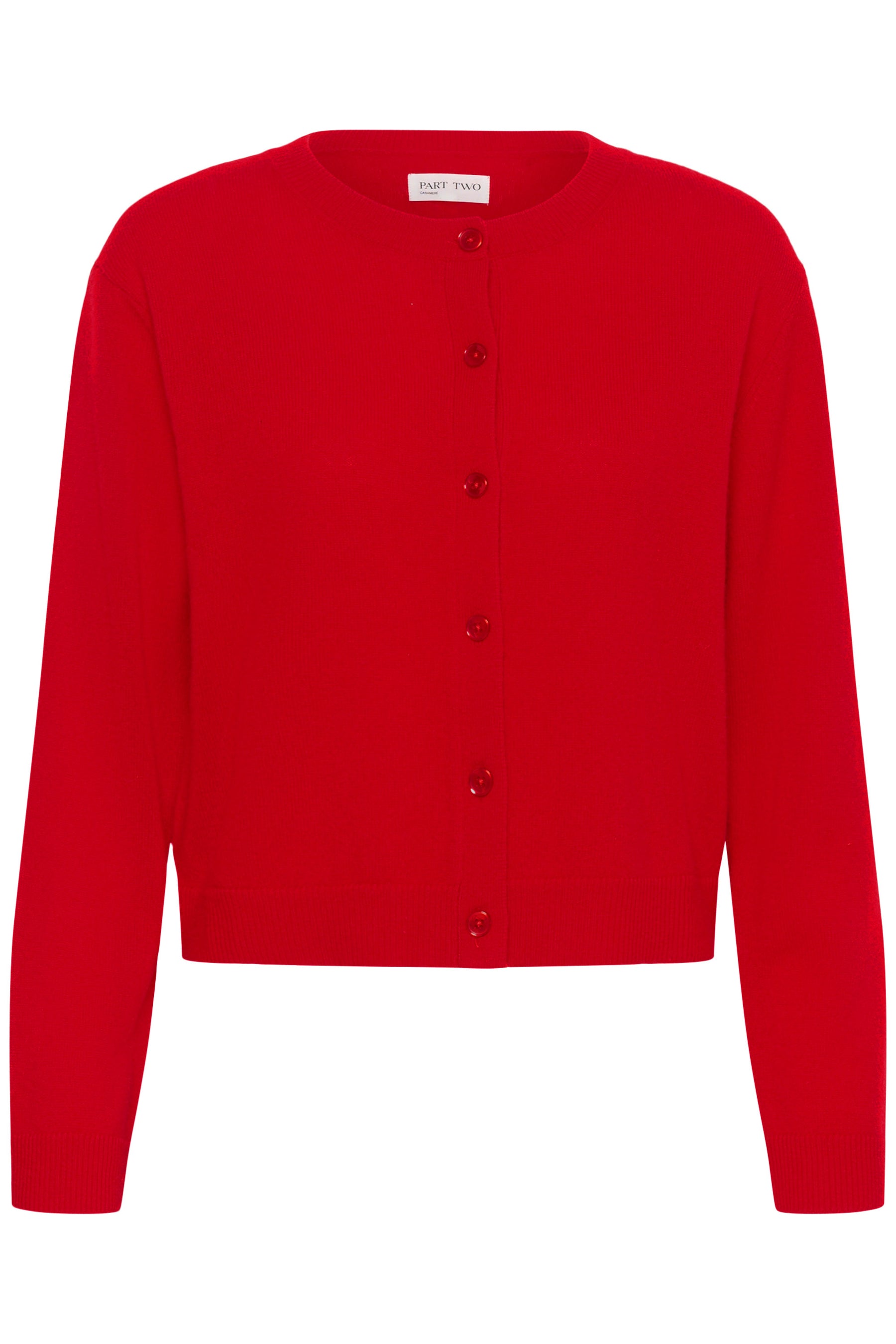 Cardigan en tricot rouge vif avec encolure ronde, boutons ton sur ton et ourlet côtelé pour femme par Part Two, vue de face
