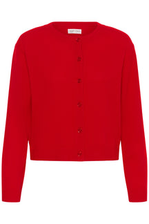 Cardigan en tricot rouge vif avec encolure ronde, boutons ton sur ton et ourlet côtelé pour femme par Part Two, vue de face
