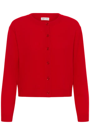 Cardigan en tricot rouge vif avec encolure ronde, boutons ton sur ton et ourlet côtelé pour femme par Part Two, vue de face