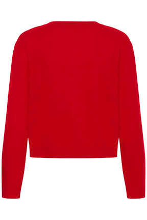 Cardigan en tricot rouge vif avec encolure ronde, manches longues et ourlet côtelé pour femme par Part Two, vue de dos