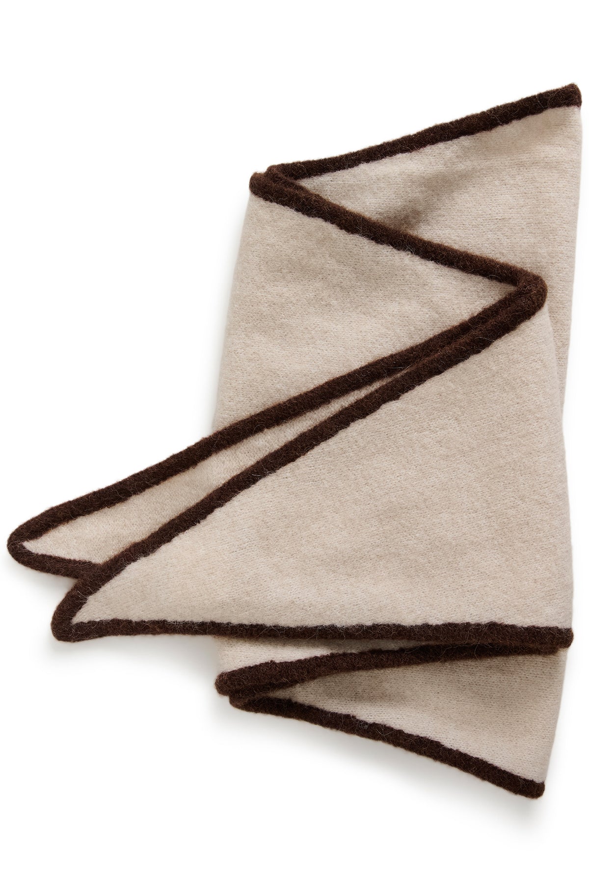 Foulard en tricot crème plié à plat avec bordure brun foncé sur fond blanc pour femme par Part Two