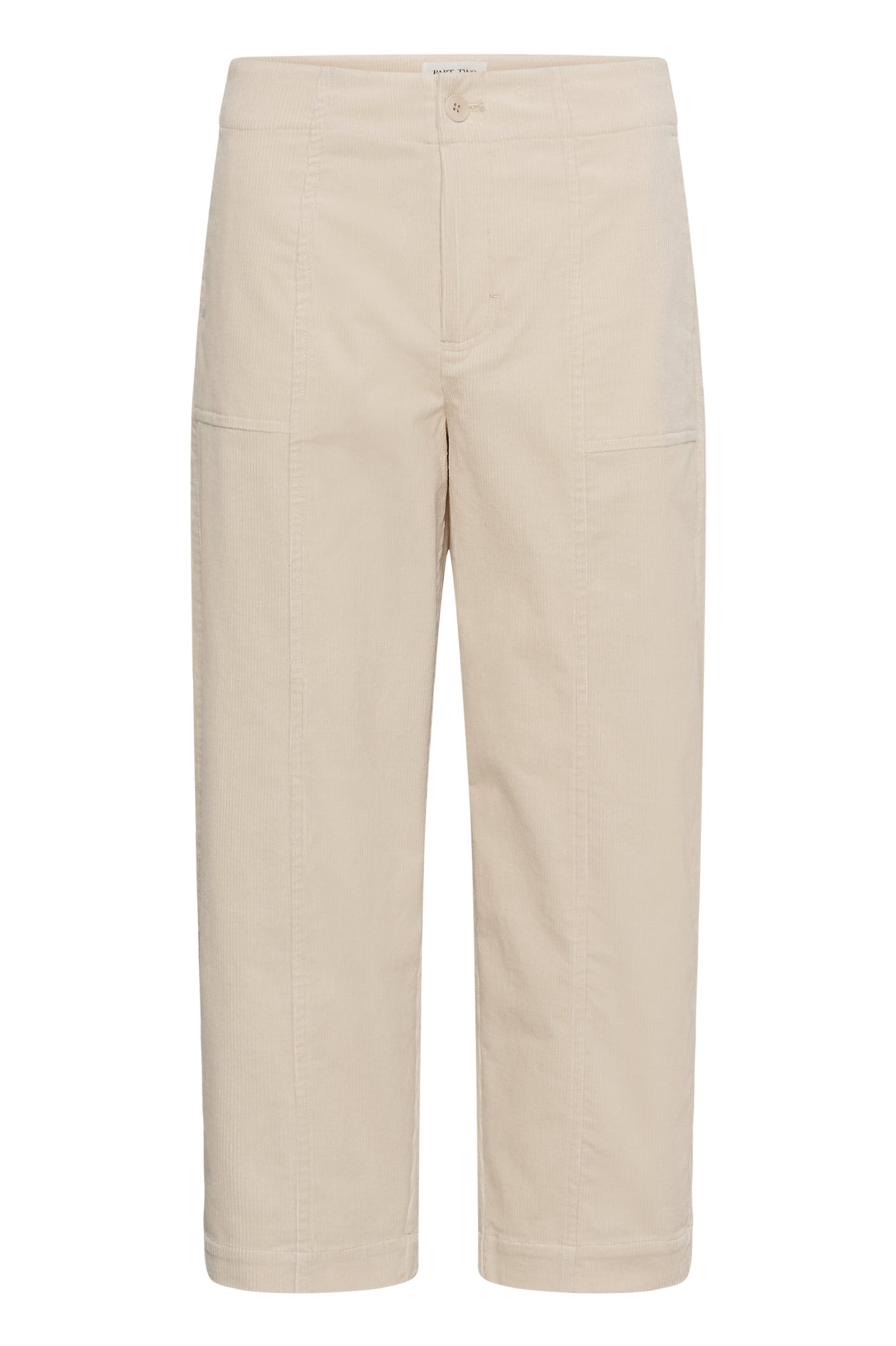 Pantalon jambe droite droit en velours côtelé crème avec bouton pour femme par Part Two, vue de face