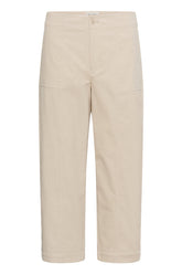 Pantalon jambe droite droit en velours côtelé crème avec bouton pour femme par Part Two, vue de face