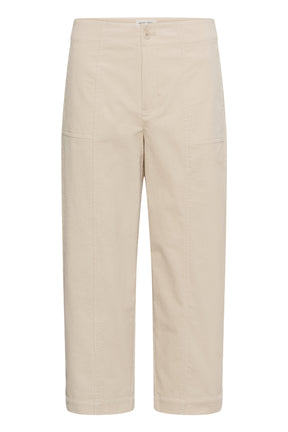 Pantalon jambe droite droit en velours côtelé crème avec bouton pour femme par Part Two, vue de face