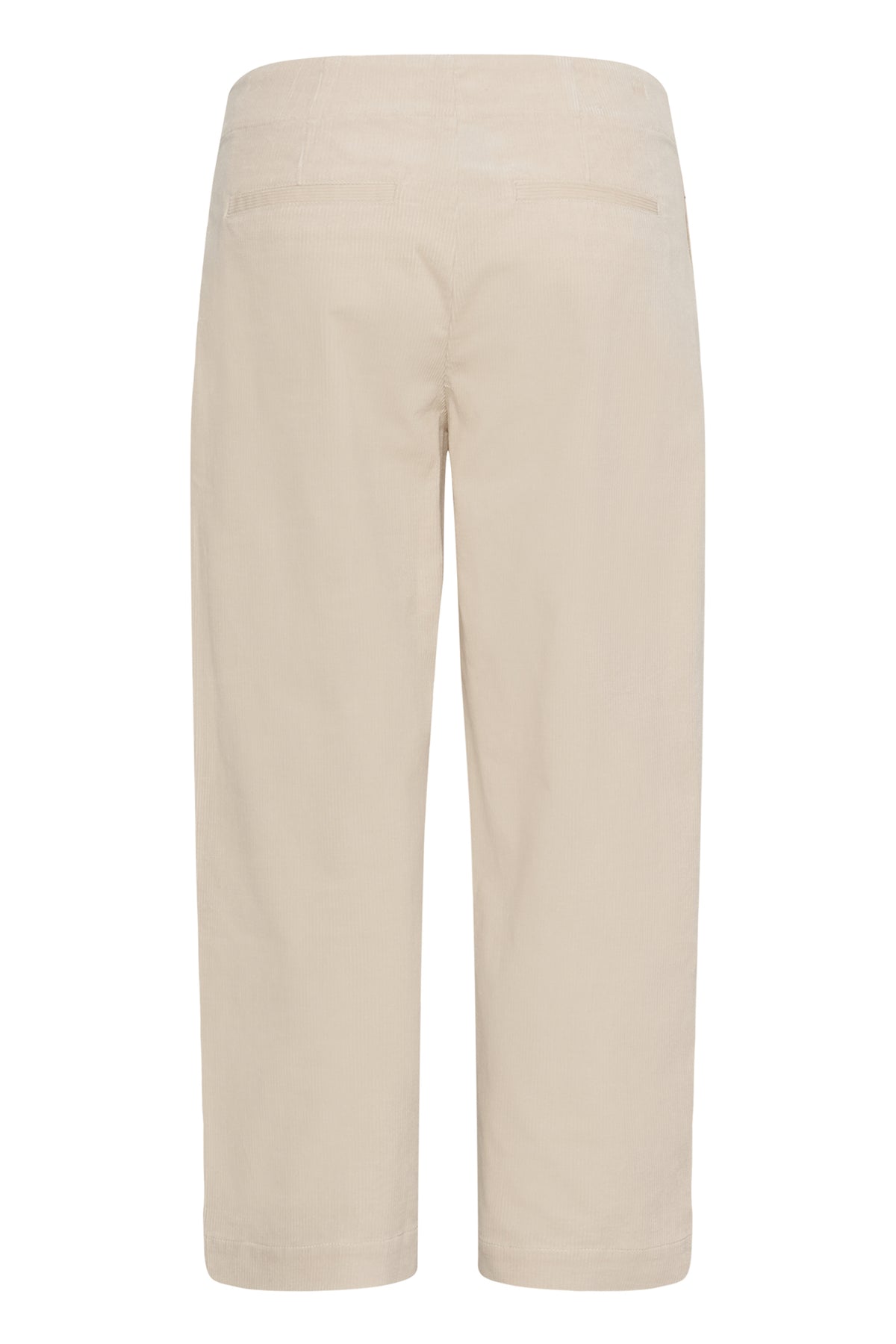 Vue arrière d’une pantalon jambe droite droit en velours côtelé crème avec poches passepoilées pour femme par Part Two