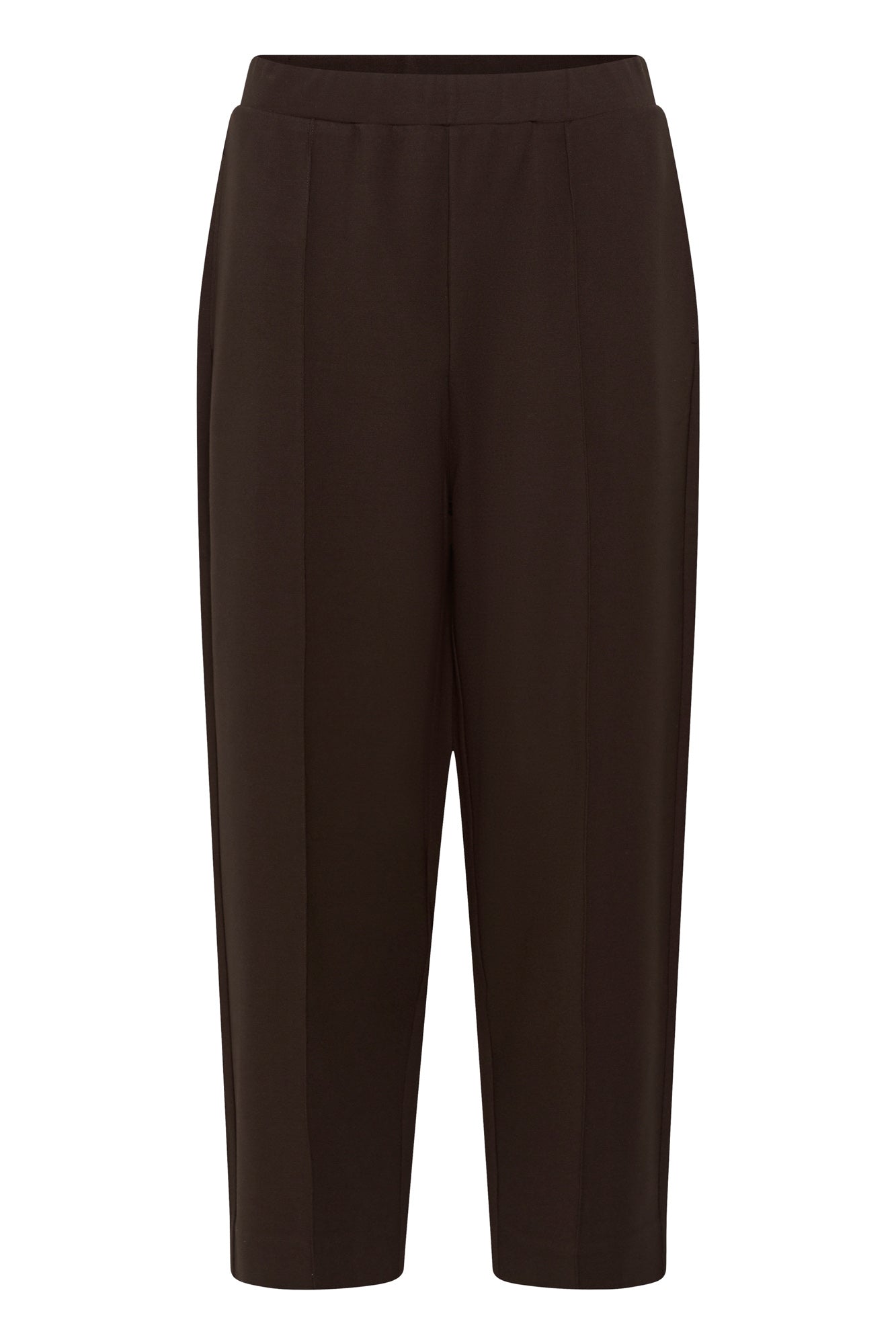 Pantalon brun foncé à enfiler avec large taille et coutures verticales pour femme par Part Two, vue de face isolée