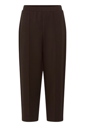 Pantalon brun foncé à enfiler avec large taille et coutures verticales pour femme par Part Two, vue de face isolée