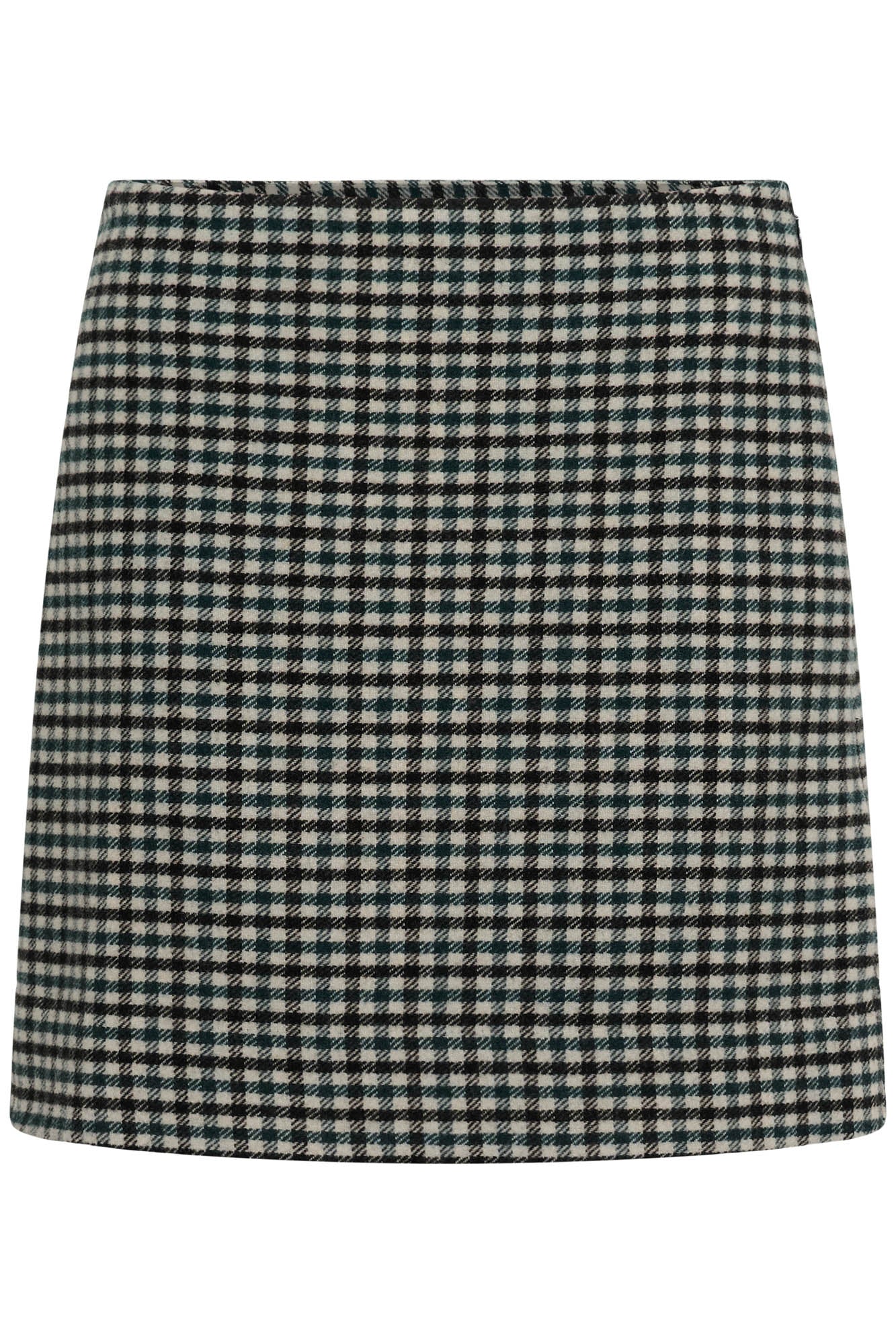 Jupe mini courte à carreaux crème, vert foncé et noirs, taille nette pour femme par Part Two, vue avant isolée
