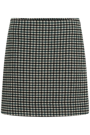 Jupe mini courte à carreaux crème, vert foncé et noirs, taille nette pour femme par Part Two, vue avant isolée