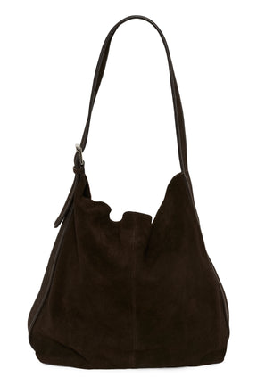 Sac hobo en suède brun foncé avec longue bandoulière courbée pour femme par Part Two, vue de face