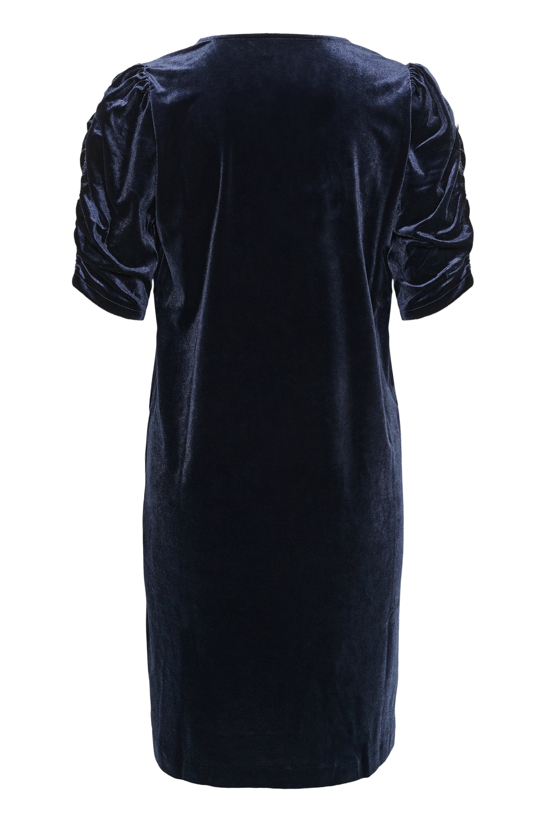 Robe manches courtes en velours bleu marine foncé avec manches bouffantes froncées pour femme par Part Two, vue de dos