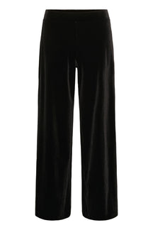 Pantalon jambe large large noir d’aspect velours avec large taille et ourlets droits, vue produit pour femme par Part Two