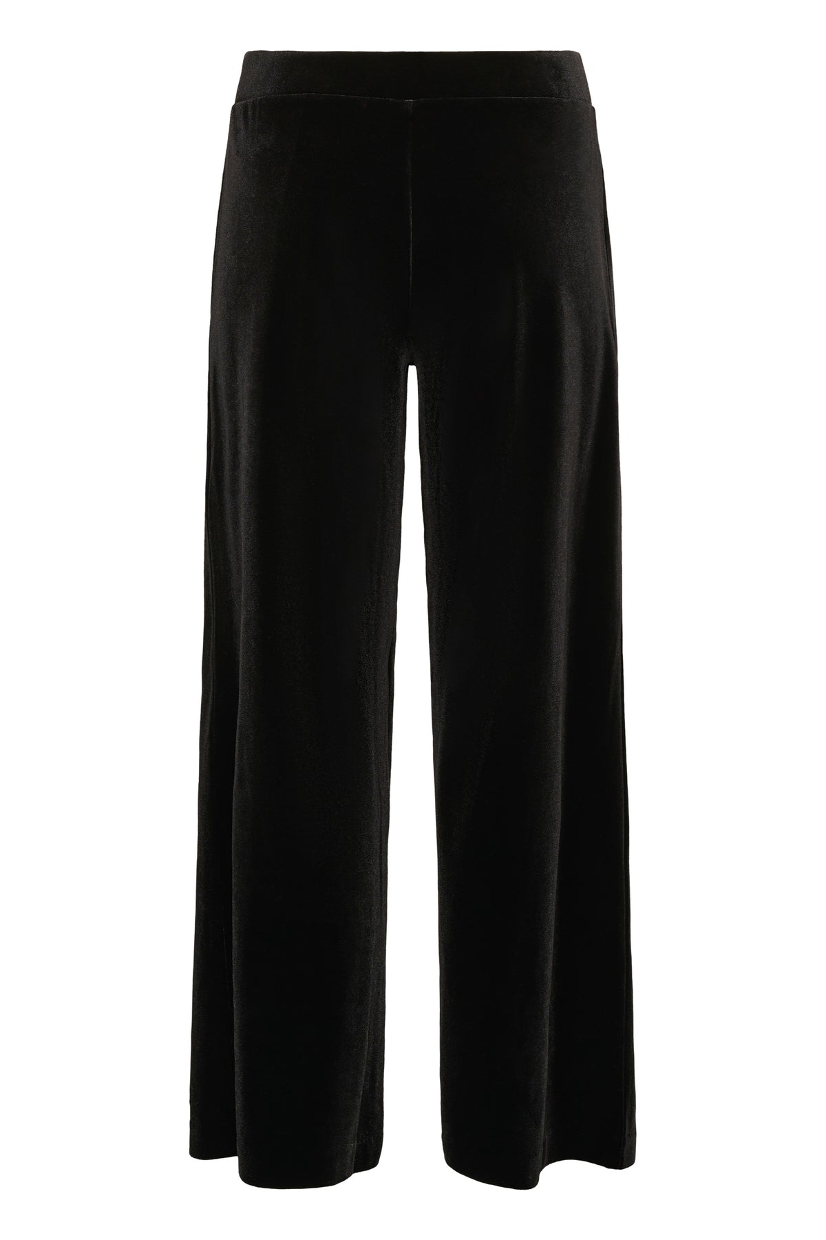 Part Two women's black velvet-like wide-leg pants with a smooth waistband, isolated full product view