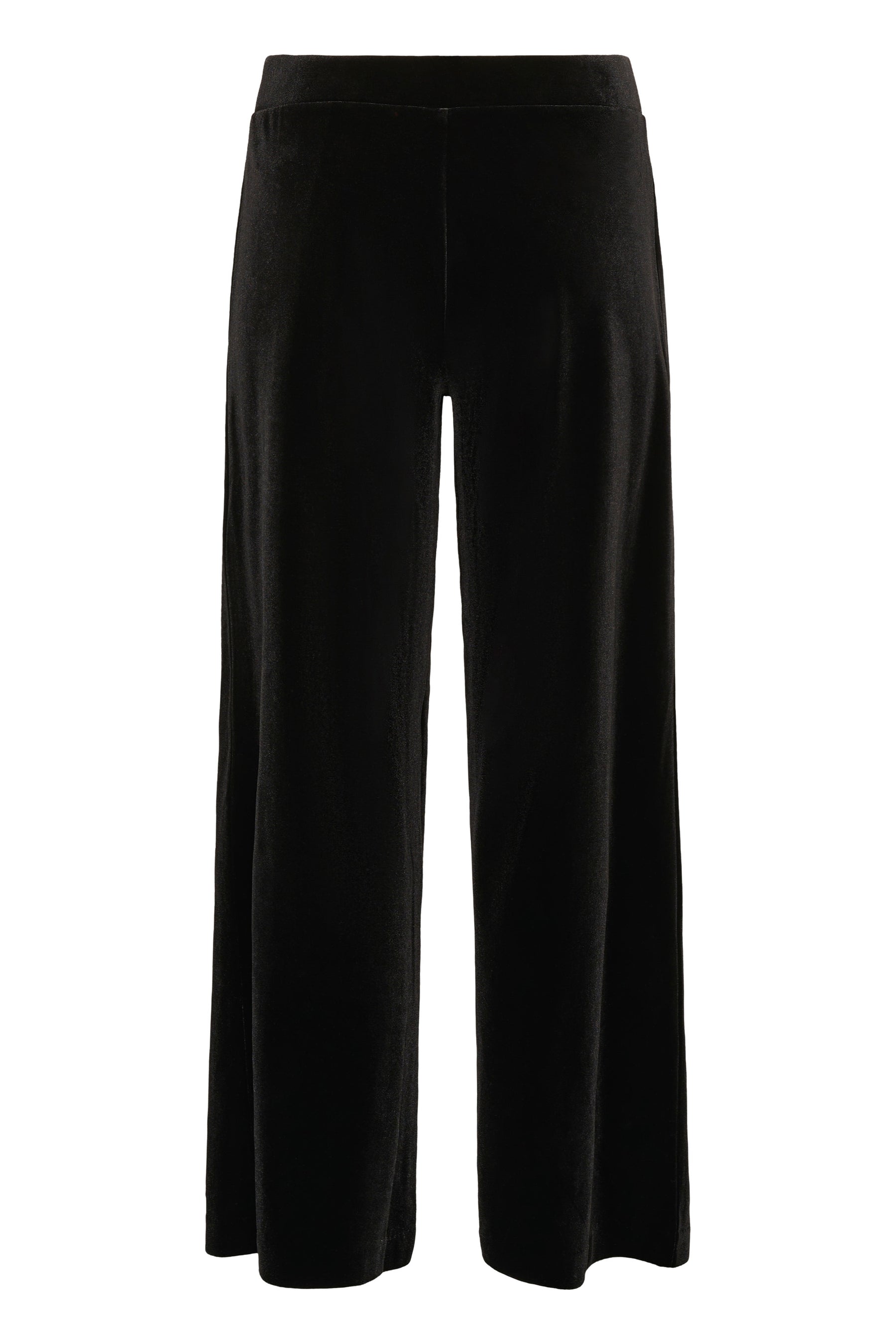 Pantalon jambe large large noir d’aspect velours avec taille lisse, vue produit isolée complète pour femme par Part Two