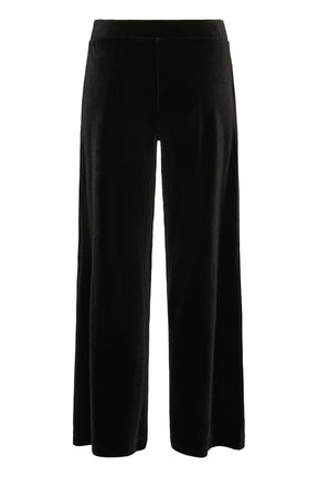 Pantalon jambe large large noir d’aspect velours avec taille lisse, vue produit isolée complète pour femme par Part Two