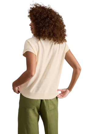 Vue de dos du polo tricot crème à manches courtes, poignets et ourlet côtelés pour femme par White Stuff