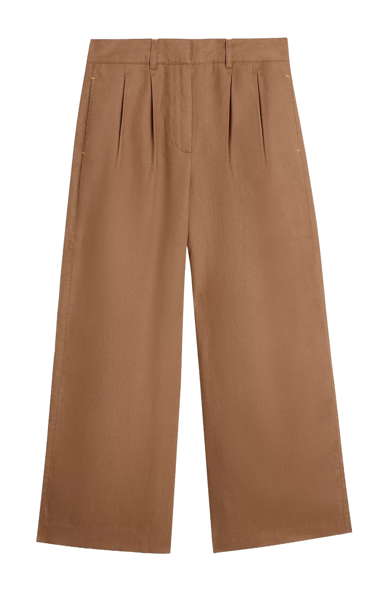 Pantalon large brun camel avec plis, passants et poches latérales pour femme par White Stuff, vue avant isolée