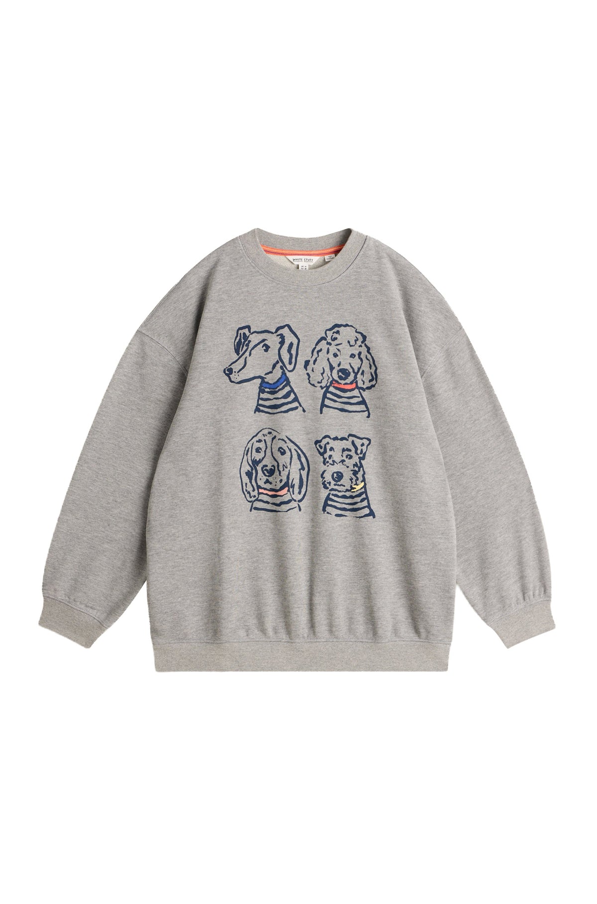 Chandail manches longues gris à col rond avec motif de chiens marine pour femme par White Stuff, vue de face