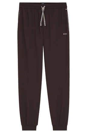 Pantalon à cordon jogger brun foncé avec cordon gris, logo et chevilles côtelées pour homme par HUGO BOSS, vue avant isolée