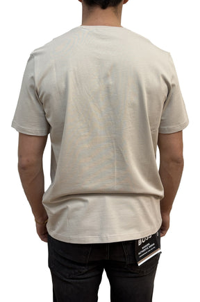 T-shirt beige pâle à manches courtes avec ourlet droit cousu pour homme par HUGO BOSS, vue de dos