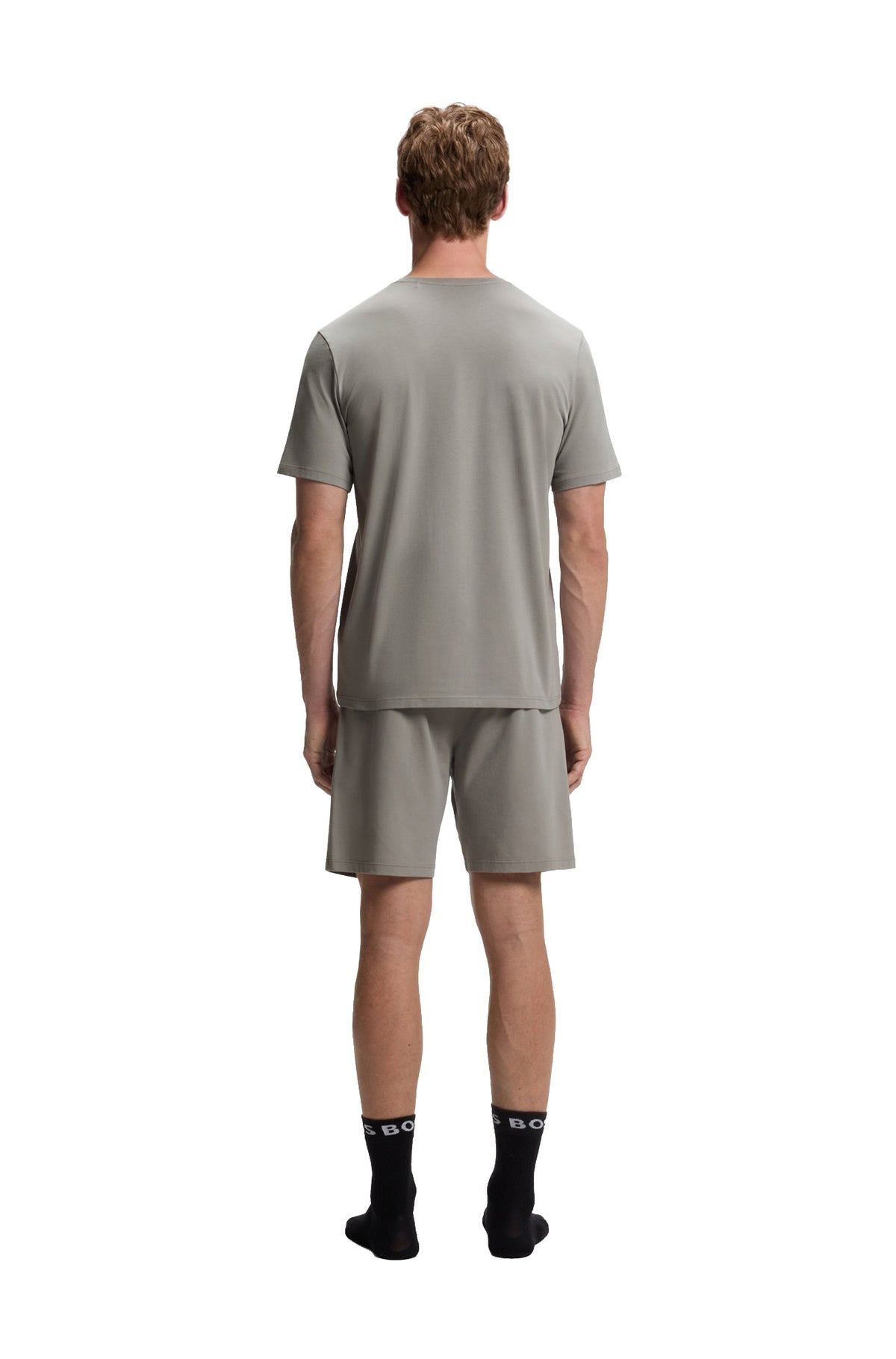 Vue de dos du T-Shirt gris vert pâle à manches courtes, avec dos uni et ourlet droit pour homme par HUGO BOSS