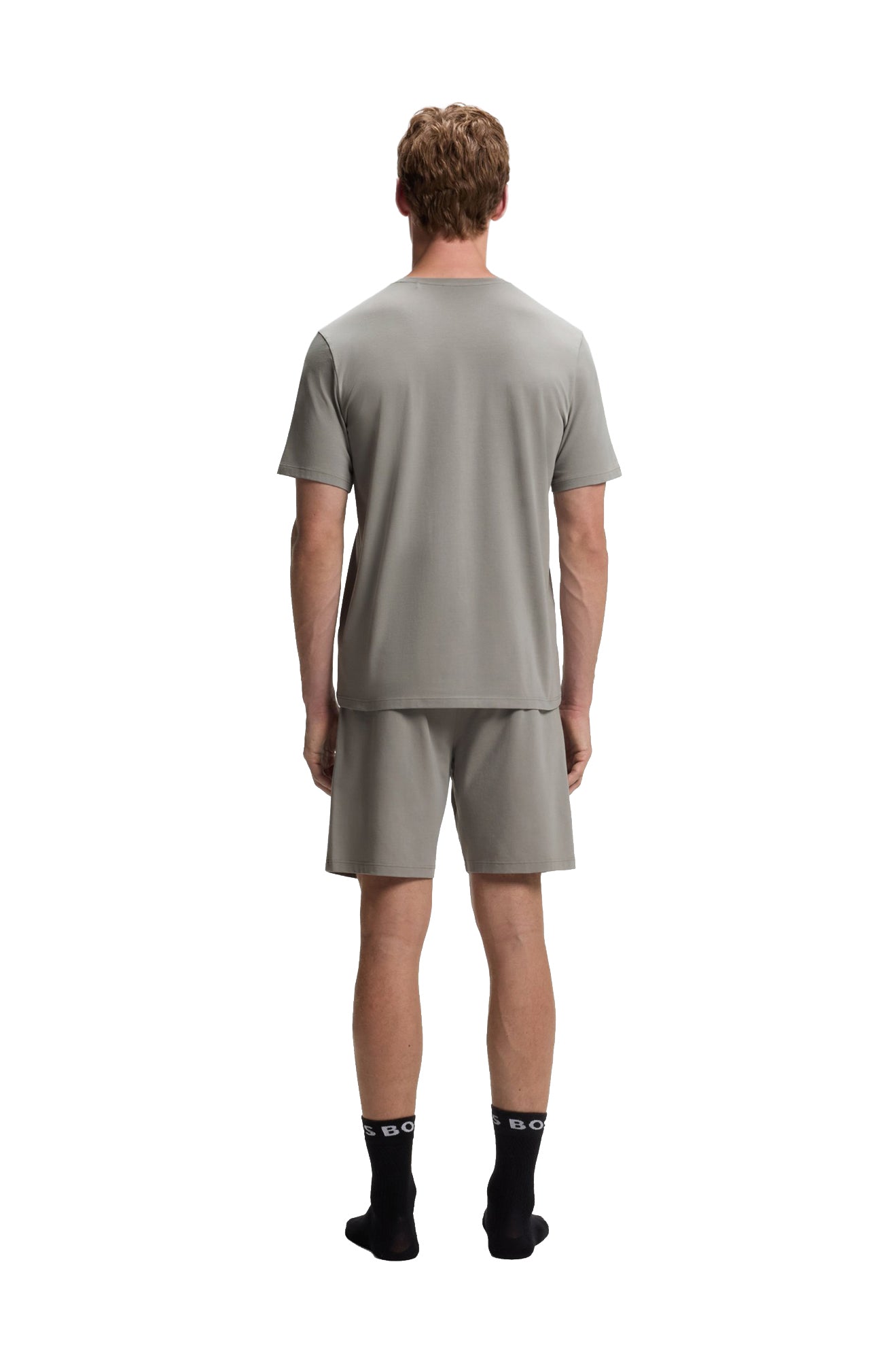 Vue de dos du T-Shirt gris vert pâle à manches courtes, avec dos uni et ourlet droit pour homme par HUGO BOSS