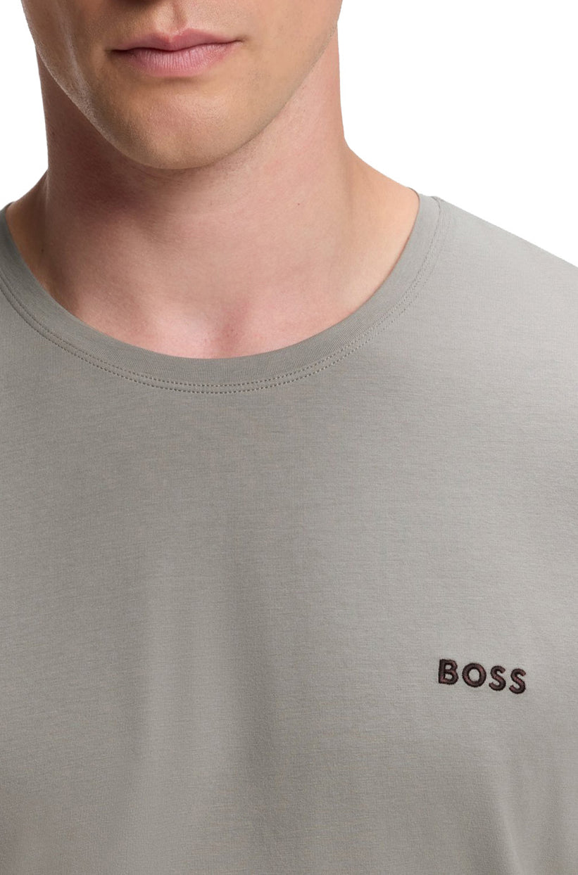 T-Shirt manches courtes gris vert pâle à col rond cousu pour homme par HUGO BOSS, en gros plan
