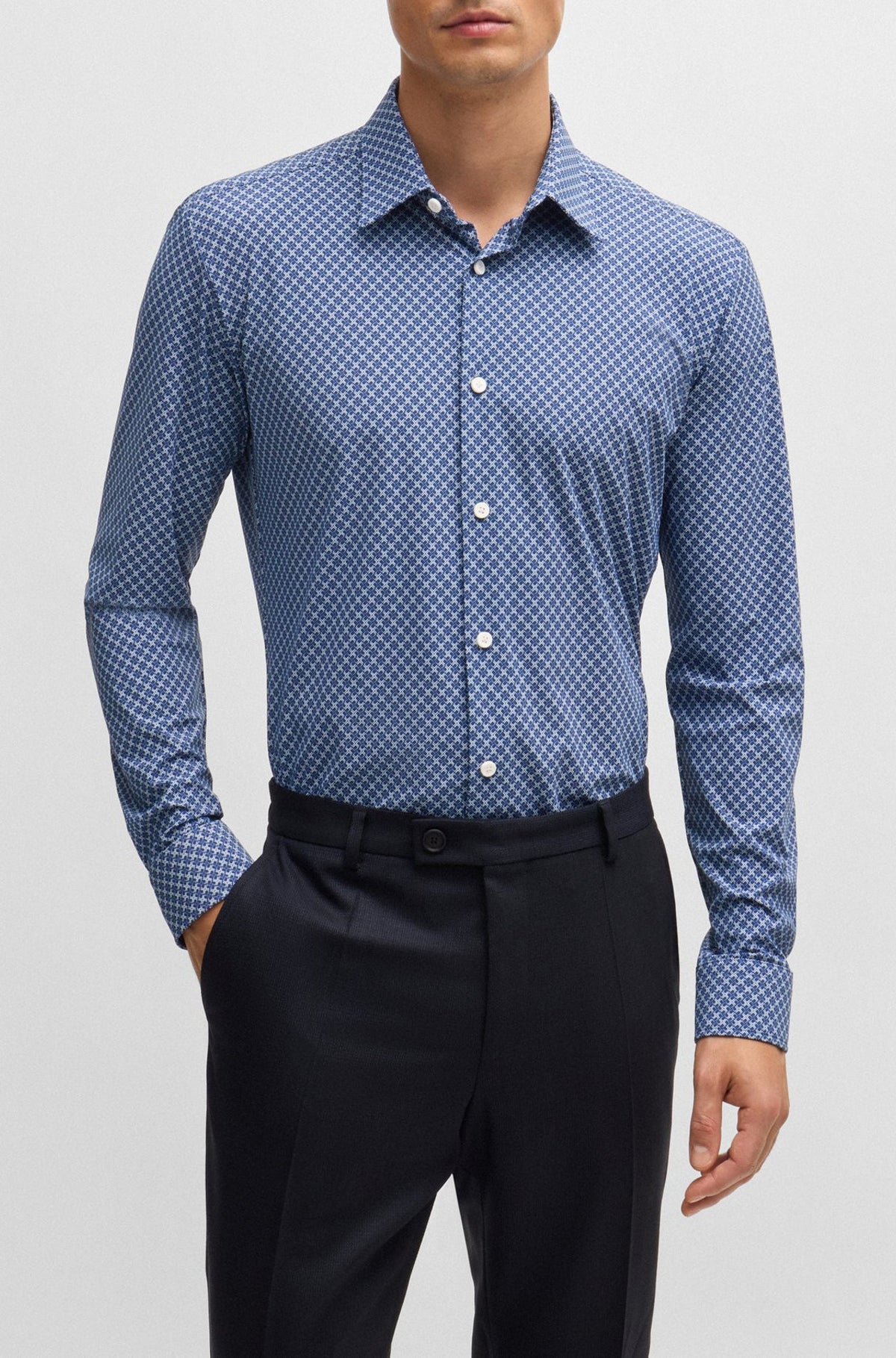 Chemise manches longues pour homme par HUGO BOSS | 50527532 Ouvert Bleu | Boutique Vvög, vêtements mode pour homme et femme