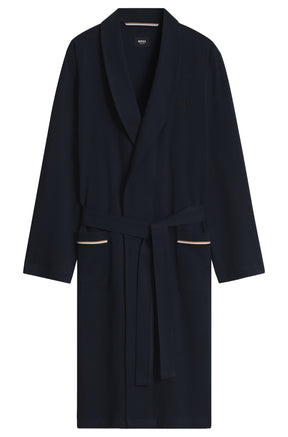 Robe de chambre marine avec col châle, ceinture, poches et liseré rayé pour homme par HUGO BOSS, vue produit