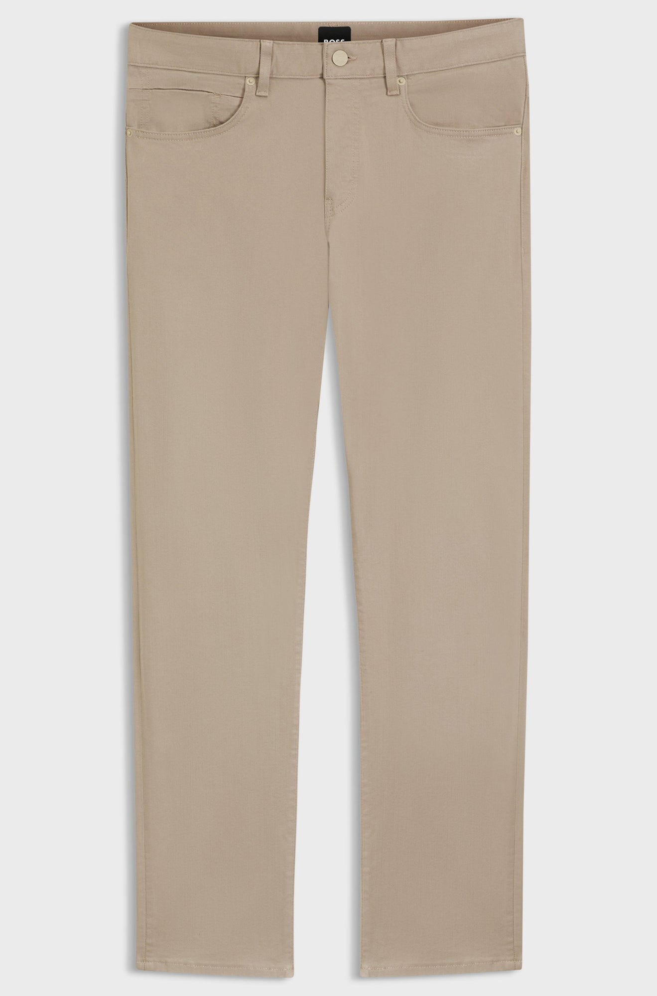 Jean à jambe droite beige droit avec fermeture à bouton et style cinq poches pour homme par HUGO BOSS, vue avant isolée