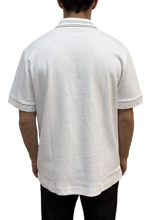 Polo blanc texturé à manches courtes, col rayé et ourlet droit pour homme par HUGO BOSS, vue de dos