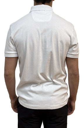 Polo blanc à manches courtes avec col côtelé, poignets et ourlet droit pour homme par HUGO BOSS, vue de dos