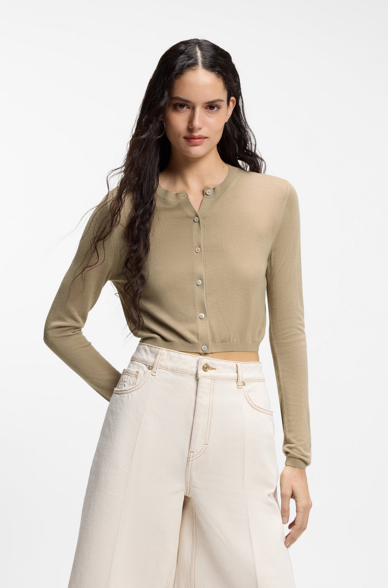 Chandail boutonné pour femme par HUGO BOSS | 50561176 Brun pastel clair | Boutique Vvög, vêtements mode pour homme et femme