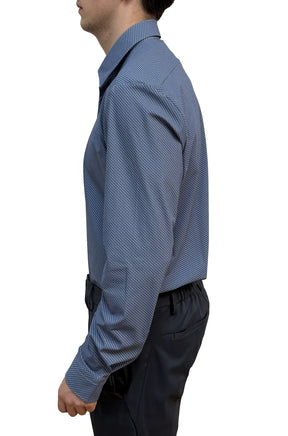 Chemise bleue à manches longues avec micro-motif, col et poignet pour homme par HUGO BOSS, vue de côté