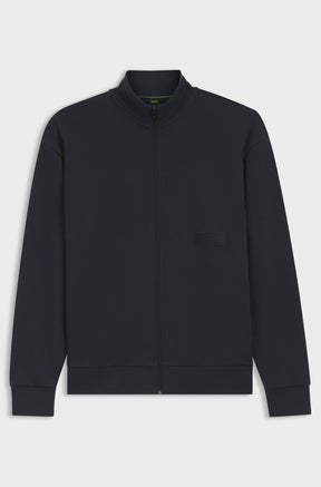 Veste à fermeture éclair pleine longueur noir zippé à col montant, poignets côtelés pour homme par HUGO BOSS, vue de face