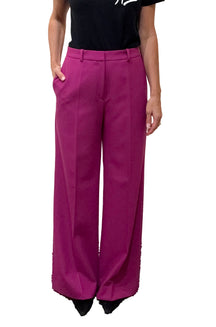 Pantalon jambe large large magenta avec passants, poche latérale, plis et longs ourlets pour femme par HUGO BOSS, vue avant