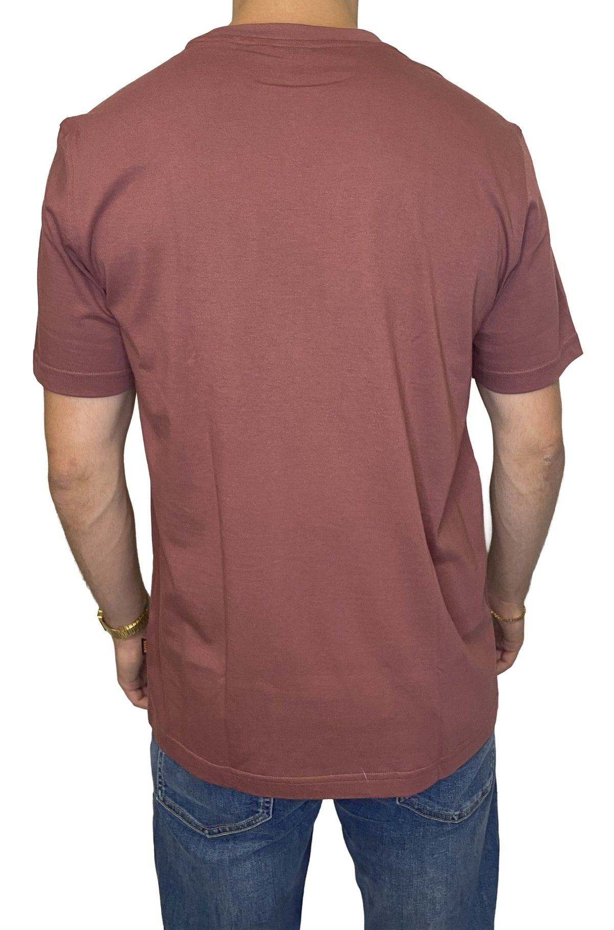 T-Shirt rose poussiéreux, dos uni et ourlet droit pour homme par HUGO BOSS, vue de dos