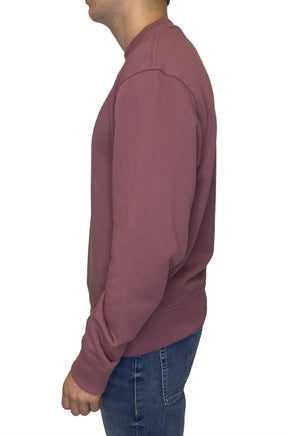 HUGO BOSS men's mauve crewneck sweatshirt with long sleeves and ribbed hem, side view